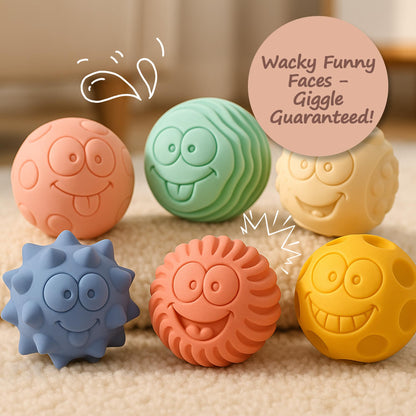 80PCS Baby Blocks Set with Storage Bucket + 6PCS Sensory Balls Bundle - Rubber Soft STEM Building Blocks for Babies 6+ Months, Textured Montessori Balls for Infants & Toddlers 6-12M, Tummy Time Gift