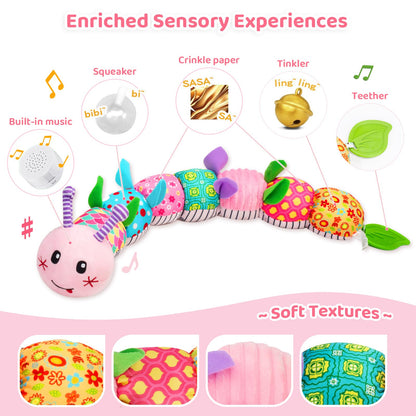 Wrist Rattle Foot Finder Socks Set, Caterpillar Musical Plush Stuffed Toy for Infant, Baby Toys 0-12 Months, Newborn Boy& Girl Shower Birthday Halloween Christmas Gift