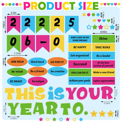 Feifeiya 81 Pcs This is Your Year Bulletin Board Set Classroom Bulletin Board Decor Back to School Inspirational Cutouts with White Black Burlap Border for School Office Chalkboard Wall Decor