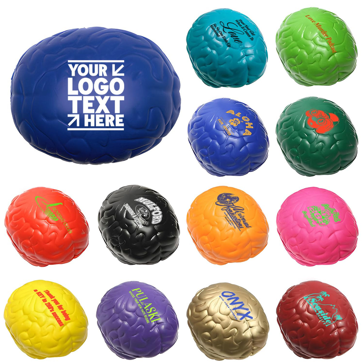FLIXLEAP 100 Sets of Custom Stress Relief Foam Balls with Logo, Bulk Brain Shape Personalized Foam Balls, Anxiety Stress Relief Stress, Perfect for Office, Travel or Home
