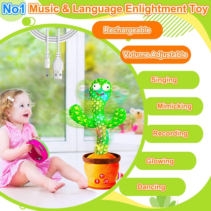 Vitosup Rechargeable Baby Toys Dancing Talking Cactus Toy, Volume Adjustable, Singing Mimicking Repeating, Easter Gifts/Easter Basket Stuffers for Baby Toddler, Baby Infant Toys Gifts for Girls Boys