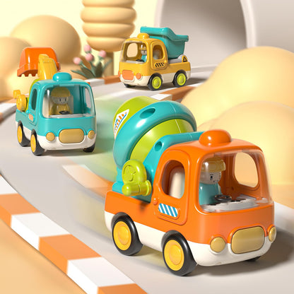 PANITU Baby Toys Push Cars for 1 2 3 Year Old Friction Powered Construction 3 Pack Friction Vehicle Set Excavator Dumper Cement Mixer Truck Lights and Musial Toys Birthday Gifts for Toddlers 1-3