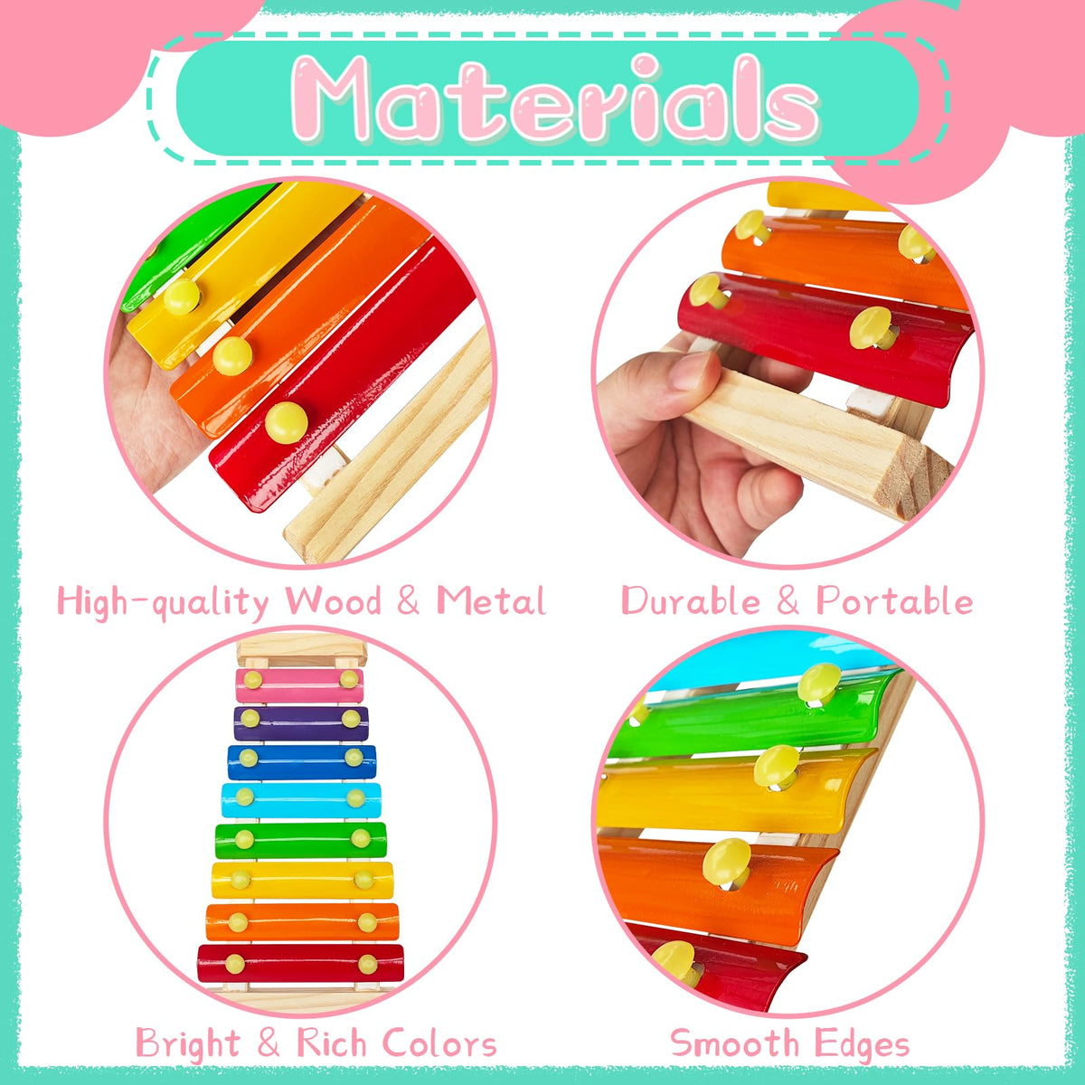 2 Pcs Wooden Xylophone for Kids,Xylophone Educational Musical Toy with 2 Child Mallets 8 Diatonic Keys,Xylophone Wooden Instruments Toys for Toddlers