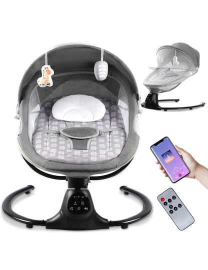 Baby Swing for Infants to Toddler, Baby Swing with 5 Point Harness, Support Music Playback, 5 Sway Speed, Electric Swing for Baby with Remote Control, Indoor & Outdoor Use (Gray)