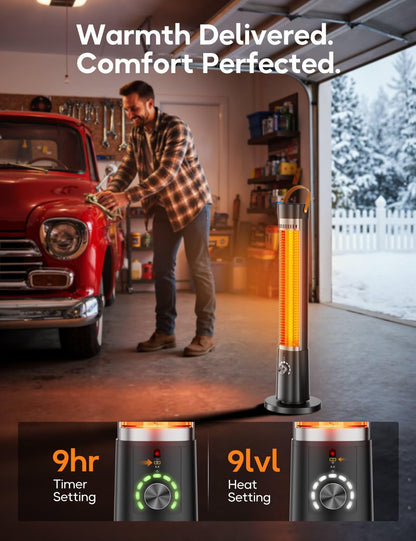 Outdoor Heater for Patio, 32" Infrared Electric Heaters Indoor w/Remote, 1500W, 60° Oscillation, 9H Timer, 9 Heat Level, Tip-Over/Overheating Protection, Safety Lock, for Garage Porch Office Inky