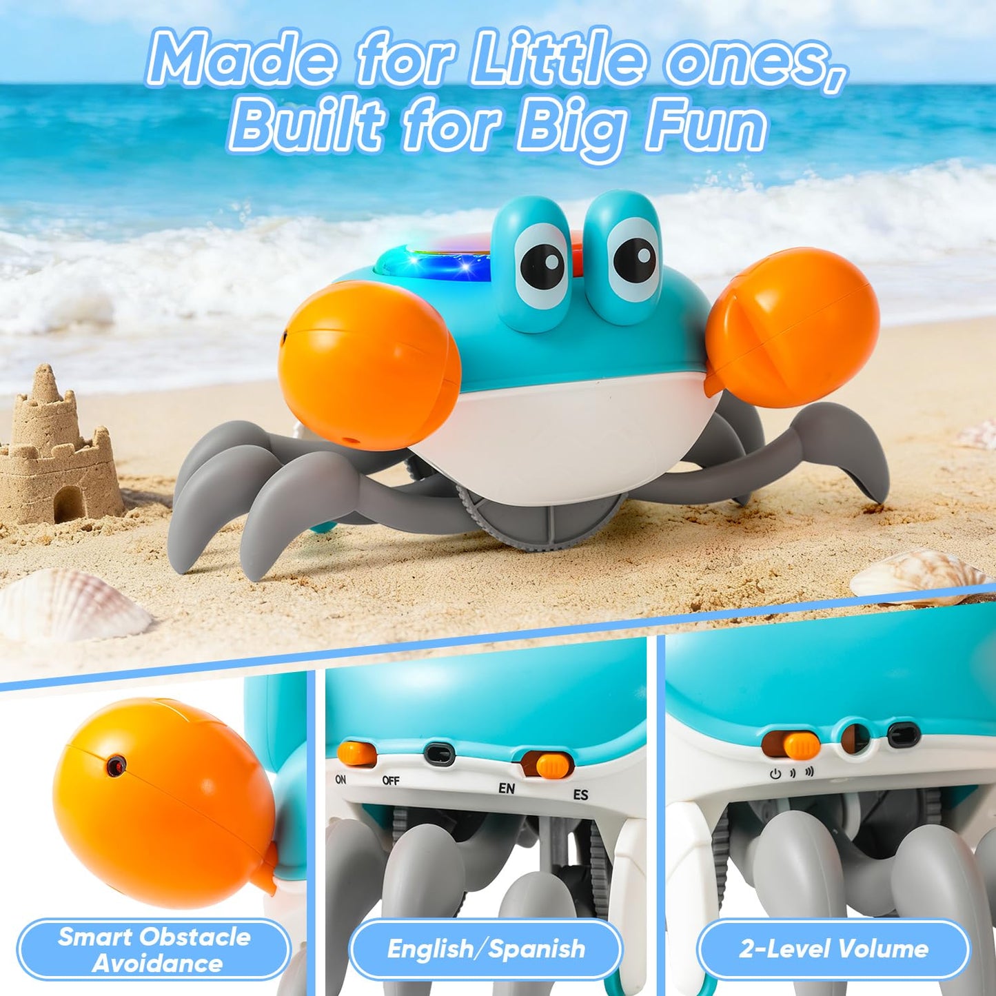 Crab Tummy Time Toys for 1 Year Old Kids, Light-up Dancing Musical Crawling Crab Baby Toy, Early Educational Tummy Time Baby Toys for 6-12 Months Toddlers, Boys and Girls 1st Birthday Gift.(Blue)
