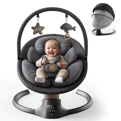 Baby Swings for Infants, FasonBaby Electric Baby Swing with 10 Preset Melodies, 5 Speeds, Remote Control and Bluetooth - Portable Infant Swing for Indoor and Outdoor(Black)