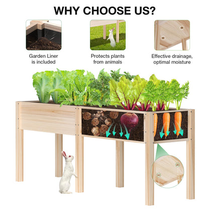 MIXC 72”L X 23”W Raised Garden Bed Outdoors with Legs, Elevated Reinforced Wooden Large Planter Box for Backyard, Patio, Balcony w/Divider Panel, 6 Legs, 300lb Capacity