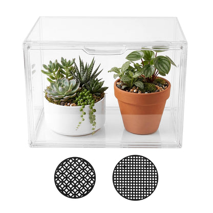 Indoor Mini Greenhouse for Small Plants, Stackable Tabletop Clear PET Greenhouse 14.2×8.7×10.7 in with Magnetic Door, Easy Assembly Plant Nursery, Includes Drainage Mats