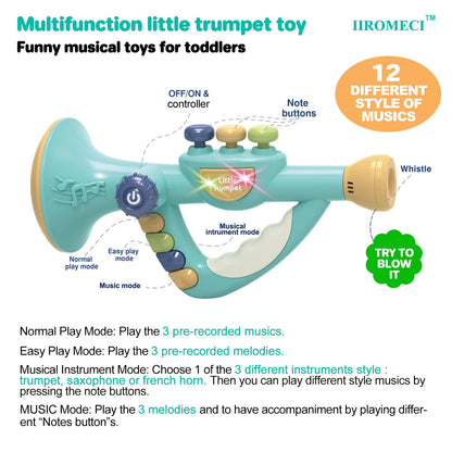 IIROMECI Musical Instruments Toys for Kids, Toddlers Little Trumpet and Baby Educational Toy for Girls & Boys Ages 1-3 (Blue)