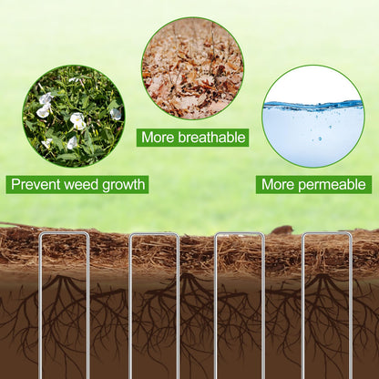 Timgle 2 Pcs 120" x 6.3" Natural Coconut Fiber Liner Mulch Roll, Coir Liner Garden Weed Barrier Mat with 30 U-Shaped Steel Stakes for Landscaping, Garden Edging Border, Planters, Vegetables & Flowers