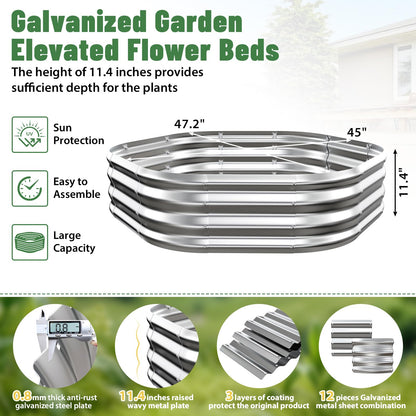 VAMFUTRE Hexagon Raised Garden Bed, 48 Inch Diagonal & 12 Inch Tall, Galvanized Steel Planter Box with Wave-Shaped Metal Panels for Outdoor Flower,Tree,Herb & Vegetable Garden (Silver, 4FT X 1FT)