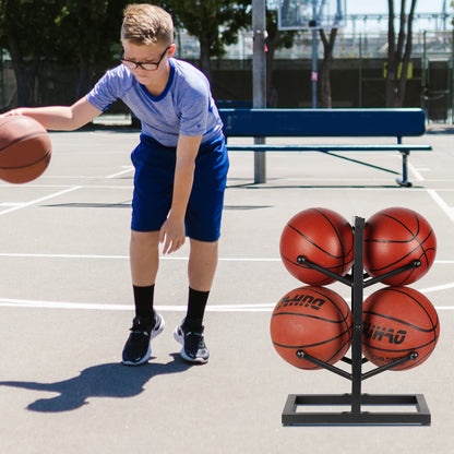 Fitlyiee Basketball Organizers Metal Ball Storage Rack Sports Storage for Indoor Outdoor (Small 2-Layer)