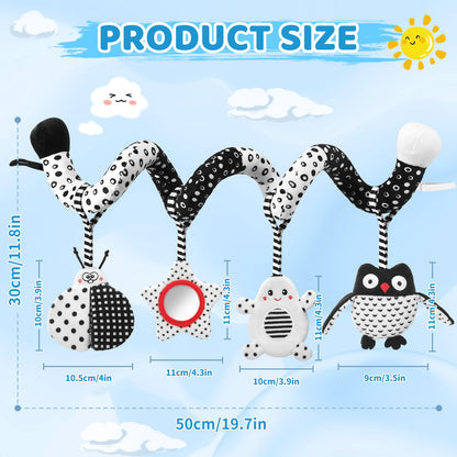 AJsupojouet High Contrast Baby Toys - Black & White Hanging Toys for Car Seat, Stroller & Crib | Newborn Essentials 0-6 Months | Perfect