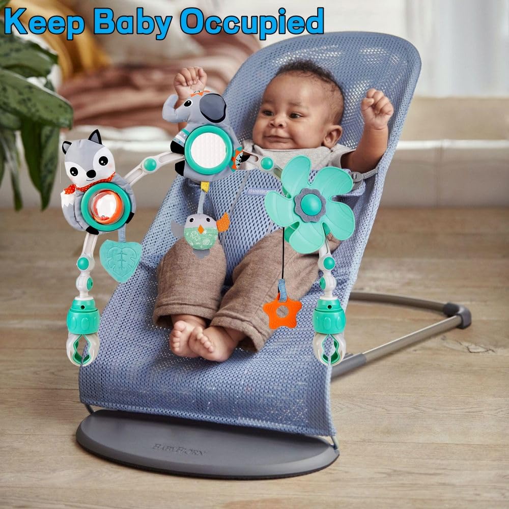 Baby Stroller Arch Mobile, Adjustable Musical Arch Toys Mobile for Crib with Universal Clamps, Versatile Activity Toy Bar for Bouncer Infant Car Seat Toys 0 6 Months Mobile for Bassinet Swing - Gray