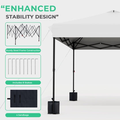 JEAREY 10x10 Pop Up Canopy Tent, Heavy Duty Outdoor Canopy with 1-Push Instant Setup, Commercial Tent with Roller Bag, 4 Sandbags and 8 Stakes, Water-Resistant, White