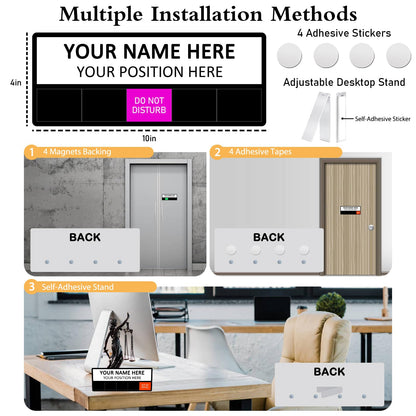 Office Status Sign With 5 Options,Do Not Disturb/Please Knock/In A Meeting/Out of Office/Working Remotely, Magnetic Slider Sign for Any Room,Name Plate For Desk/Doors/Cubicle Wall With Stand-Black