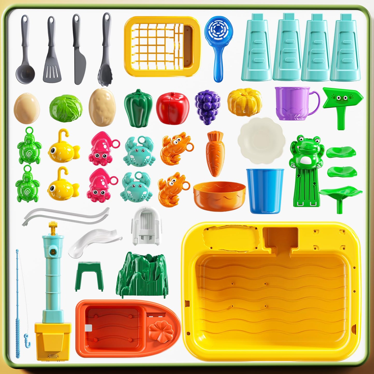KIZONLY Water Play Table Toy for Toddlers 1-3 4-8 Years Old, Kitchen Sink with Pump and Flowing Water, Fishing Games Outside Sensory Gift Toys for Kids 2 3 4 5 6 7 8 Boys Girls