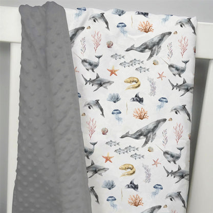 EyMzcod Mink Baby Boy Girl Blankets Under The Sea Animals, Ocean Creature Whale Shark Soft Double Layer Dotted Backing Receiving Swaddle, Newborn Infant Toddler Nursery Crib Bedding Shower Gift 30x40