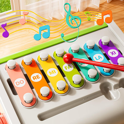 XINNOVEL 6-in-1 Montessori Toys for 3 Year Old, Hammering Pounding Toy with Xylophone, Number Maze, Spinning Gear, Shape Sorting, Spinning Fun, Birthday Gifts for Boys Girls 2+ Year Old