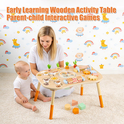 Wooden Activity Table for 1 Year Old Toddlers Sensory Table Activity Center 1-3 2 Baby Activity Table Kids Gift Game Wooden Montessori Table Shape Sorter Sensory Toys (Length*Height: 17"*11.8")