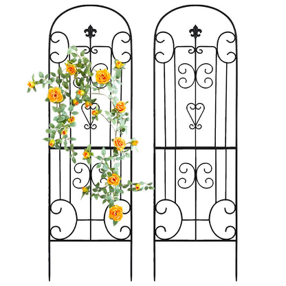 70"X18" Metal Garden Trellis for Climbing Plants, Climbing Plant Support, Heavy-Duty Steel Garden Trellis for Indoor & Outdoor Vines Plant Rose Vegetable Support Black (2, Pattern-C)