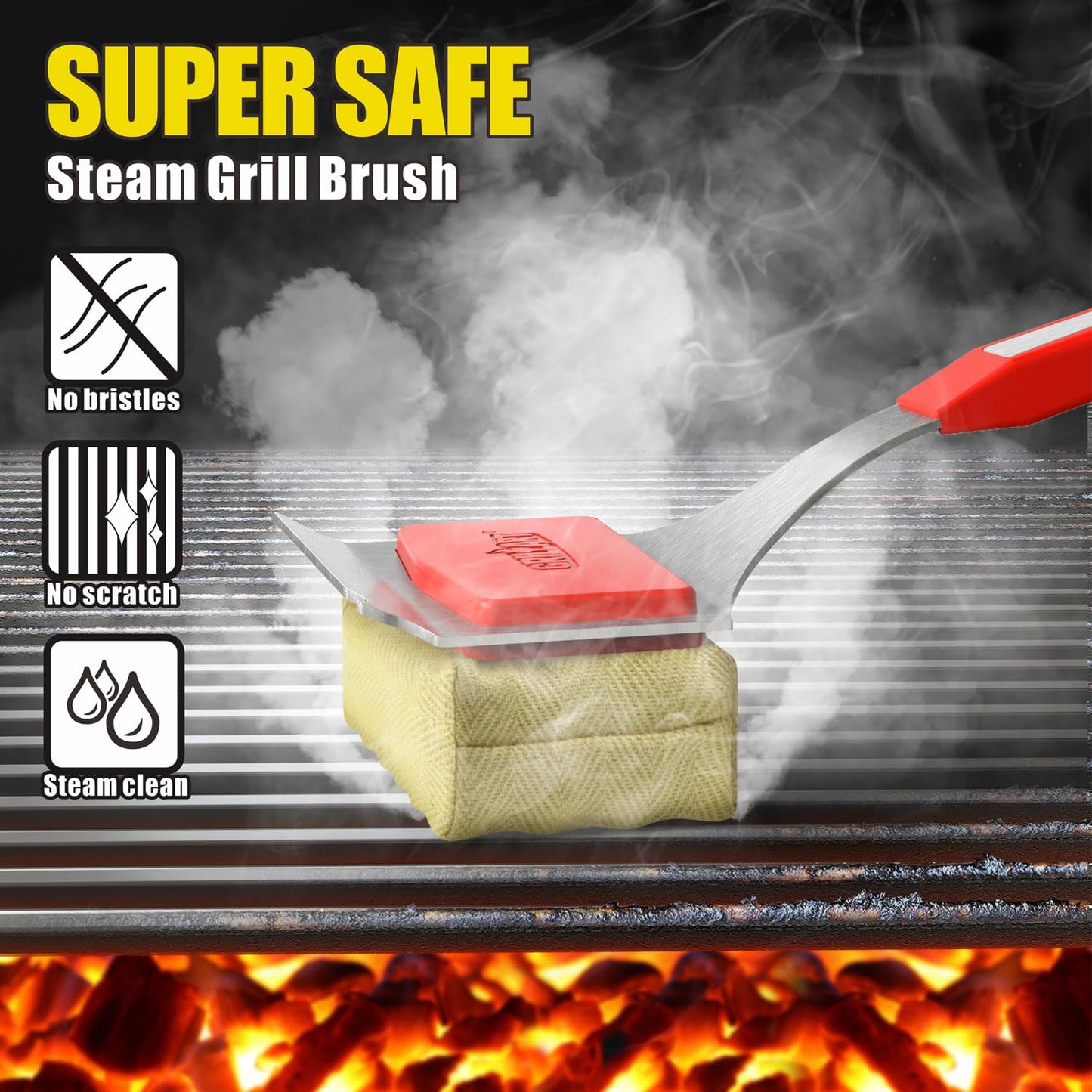 GRILLART Grill Brush Bristle Free, Replaceable BBQ Cleaning Pad (No Handle), Safe Replacement Cleaning Pad/Head for Cast Iron/Stainless Steel Grates - Red