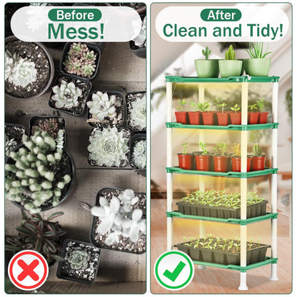 RooTrimmer 5-Tier Seed Starter Tray, Plant Stand with Grow Lights Full Spectrum Sunlike Plant Light for Indoor/Greenhouse Small Plant Pots, Cell Trays, Succulents, Seedlings Gardening