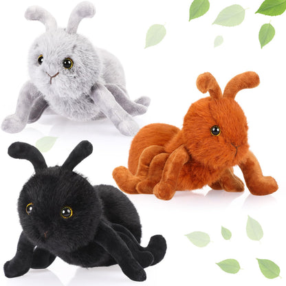 Shappy 3 PCS Plush Ant Set 10'' Soft Stuffed Ant Toys for Kids - Perfect for Hugging, Playtime, and Gifts - Durable, Washable, and Realistic for Birthdays and Holidays(Brown, Black, Gray)