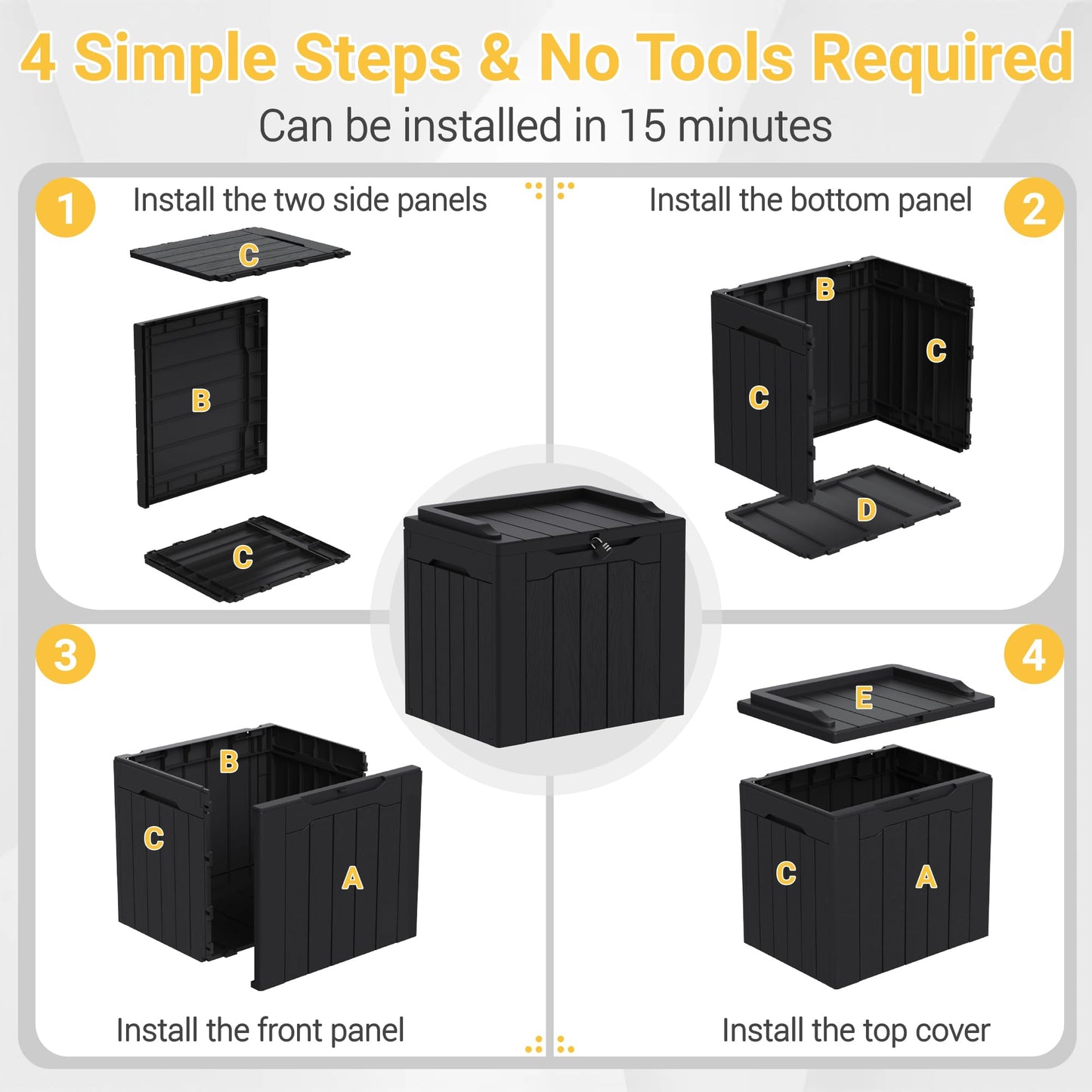 Greesum Outdoor Storage Box 31 Gallon Storage Box with Lid for Patio Furniture, Garden Tools, Pool Supplies, Waterproof and UV Resistant, Lockable, Dark Black