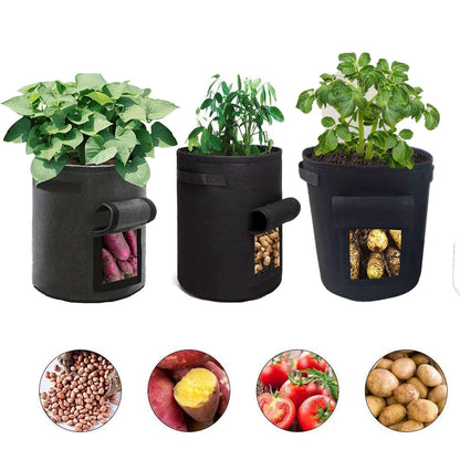 xingjieyun 3 Pack of 5-Gallon Potato Planting Bags with Harvest Viewing Window, Thickened Breathable Non-Woven Planters with Handles - Ideal Fabric Planting Containers for Plant Potatoes (Black)