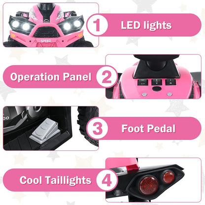 INFANS Kids Ride on ATV, 12V 4 Wheeler Quad Toy Vehicle with Music, Horn, High Low Speeds, LED Lights, Electric Ride On Toy, Battery Powered Wheels Car for Kids 3-8 Years Old (Pink)