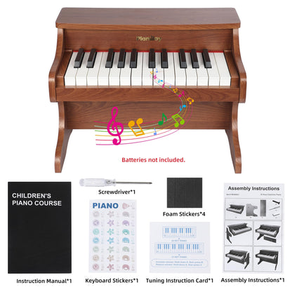 PLAMILOY Kids Piano, Toddler 25-Keys (Upright) Wooden Digital Keyboard Piano, First Instrument Toy for Baby Beginner 3 Ages+, Surprise Educational Early Learning Birthday Gift for Boys Girls