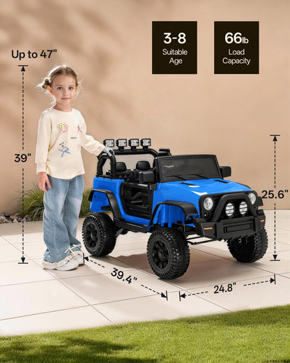 Outfunny Kids Ride on Car Toy, 12V Electric Car for Kids with Remote Control, LED Light - Blue