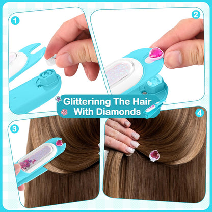 ADXVR Hair Gem Stamper Kit - Bling Hair Jewels for Girls Toys - Hair Accessories with Reusable Shining Diamonds, Birthday for Girls 3 4 5 6 8-12