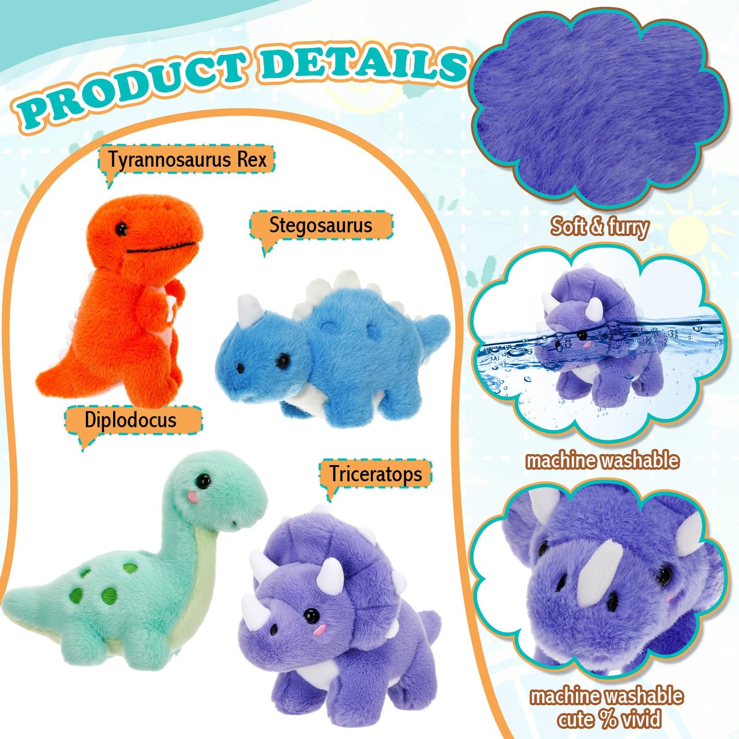LaRandom 5 Pcs Dinosaur Plush Toys Set with Carry House, 4 Small Stuffed Dinosaurs and Playmat Bag for Dino Birthday Party Favors Goodie Bag Fillers Stocking Stuffers Classroom Prize Gifts