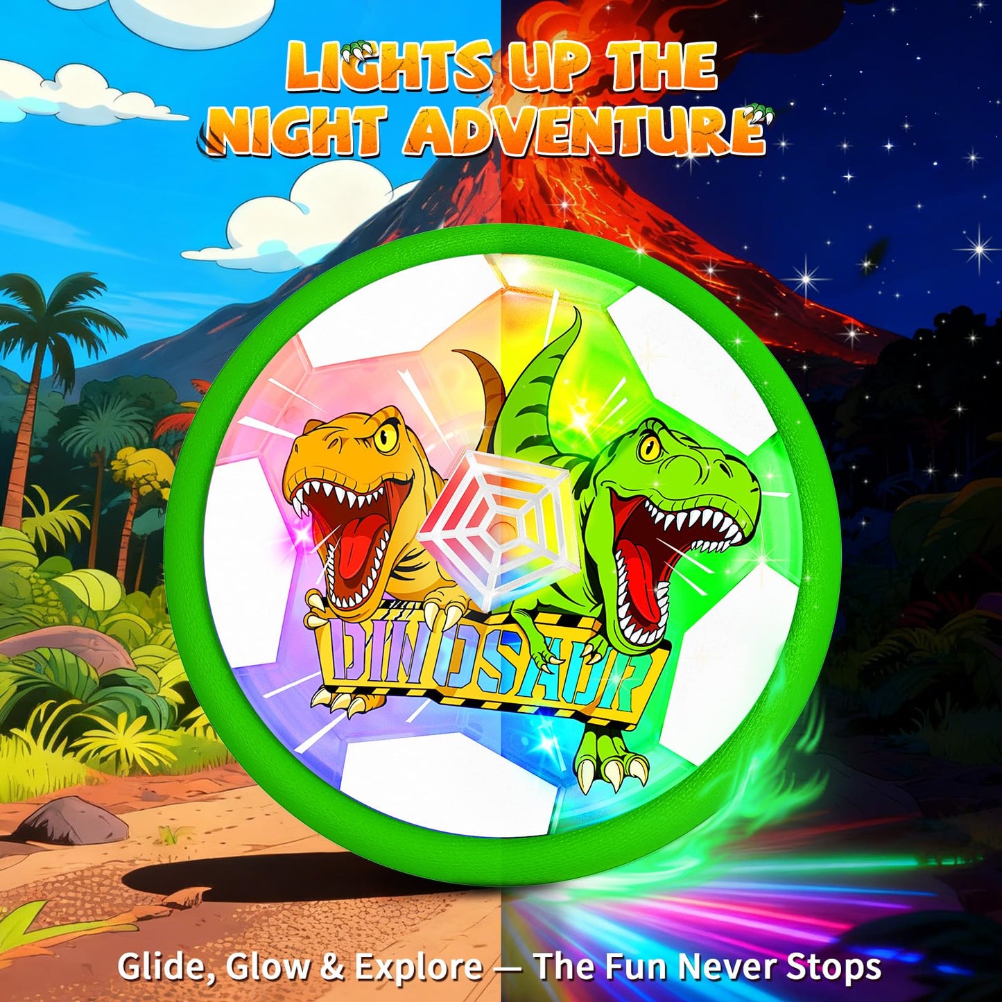 Dinosaur Toys for Boys Glowing Hover Soccer Ball,Light Up Hover Ball for 3 4 5 6 7 8 9 10 11 12 year old Boy,Indoor Outdoor Kids Toys,Air Floating Soccer Toy,Fun Christmas Birthday Gift for Boy 3–12