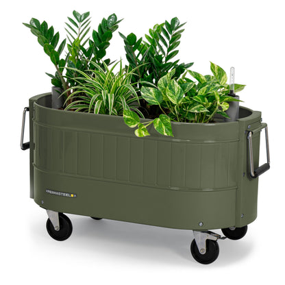 Permasteel Self-Watering Garden Bed, Rolling Planter for Vegetables, Flowers, Herbs, and Fruit, Outdoor Indoor, Caster Wheels, Army Green