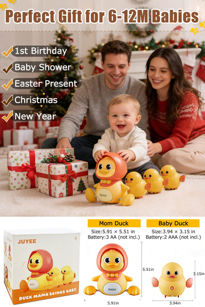 JUYEE Baby Crawling Toys Set of 4 - Magnetic Ducks Family for Infants 6-9-12 Months, Tummy Time Toys with Music & Lights, 1st Birthday Gift for Boys and Girls(4-Pack)