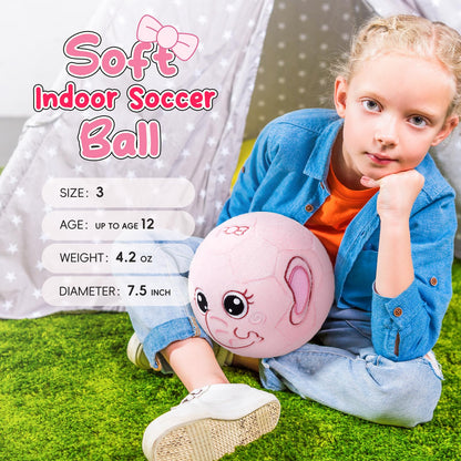 VangeBow Silent Indoor Soccer Balls for Toddlers 1-3, Inflatable Soft Plush Baby Toddler Soccer Ball Toys Gifts for 1 2 3 4 5 Year Old Boy Girl First Birthday Gift (Pink Elephant, Pump Include)
