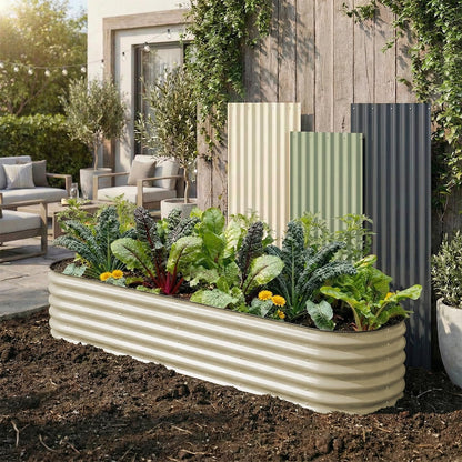 TABU Galvanized Raised Garden Bed Outdoor, 8x4x1.5 Ft Metal Planter Box with Anti-Cutting Edge, Rust-Resistant Garden Bed Kit for Outdoor Gardening, for Vegetables, Flowers, Herbs, Beige