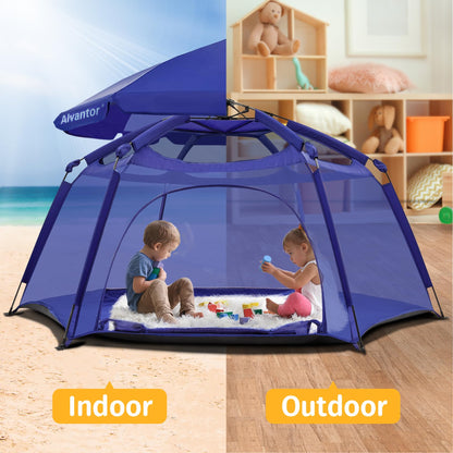 Alvantor® Baby Playpen Pop Up Play Yard 84"x84"x44”Large Kids Play Tent Indoor Outdoor Playhouse Mesh Play Pen, Mosquito Net Playpen Camping Beach Playground for Babies Toddlers Infant, Navy