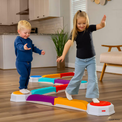 Fisher-Price™ Balance Beam and Toddler Stepping Stones, 13 Pieces – Non-Slip Plastic Balance & Stackable Stepping Stones, Sensory Toy for Toddlers, Indoor or Outdoor Play, Easy Storage