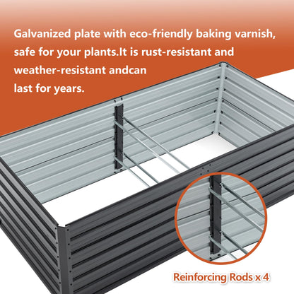 GFDGFD 6x3x2 FT Metal Raised Garden Bed, Large Galvanized Steel Planter Box with Reinforcing Rods, Rustproof Outdoor Raised Beds for Vegetables, Herbs, Flowers, and Succulents, Easy Assembly