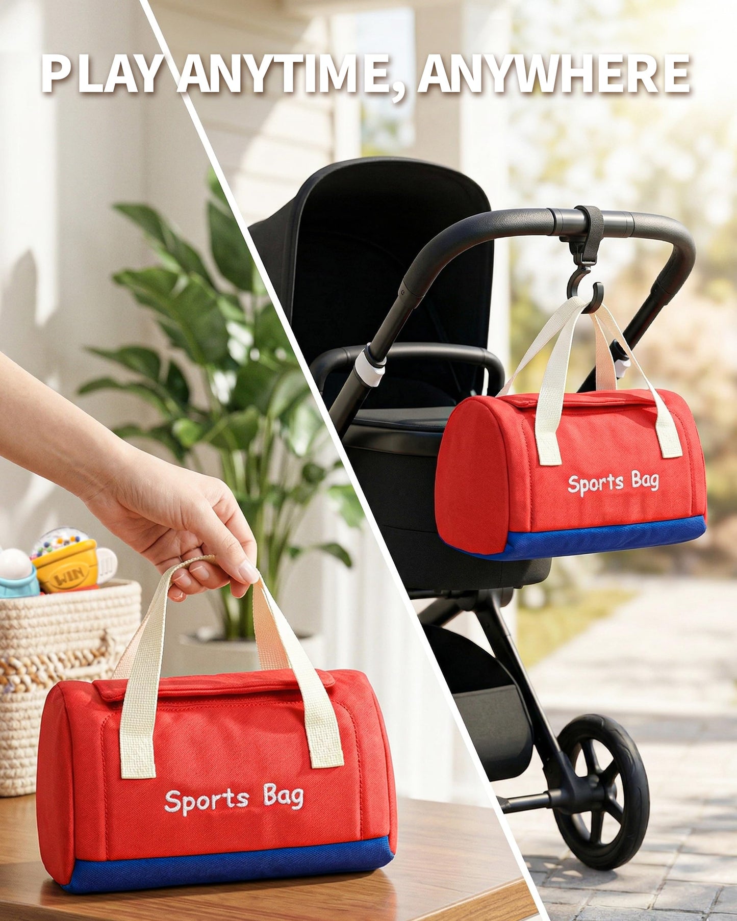 STACTCUTE 11 Pcs Baby Rattles Teether Toys Set, Sports Themed Gym Toy Bag for Infants 0-6 6-12 Months, Dumbbell & Ball Sensory Teething Toys, Newborn Boy Stuff 1st Birthday Shower Gifts