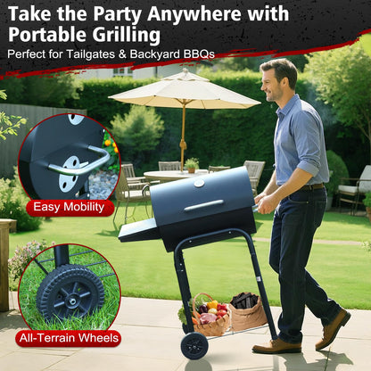SUNLIFER Barrel Barbecue Charcoal Grill: Premium Spacious Outdoor BBQ Grill with Side Table - Ideal for Patio Cooking Backyard Grilling Camping Picnics Tailgating Parties
