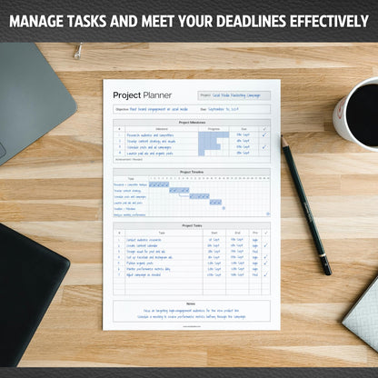 Project Planner Notepad - Project Management Organizer Desk Pad - Manage Project Tasks and Meeting Deadlines Effectively - 50 Sheets of Premium 120gsm Paper | Management | A4 Mono