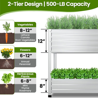 Cybrasc 2-Tier Galvanized Raised Garden Bed with Legs, 36"x16"x36" Metal Elevated Planter Box (12" Top/8" Bottom Depth), 500LB Capacity for Vegetables, Herbs, Leafy Greens, Flowers on Patio Yard