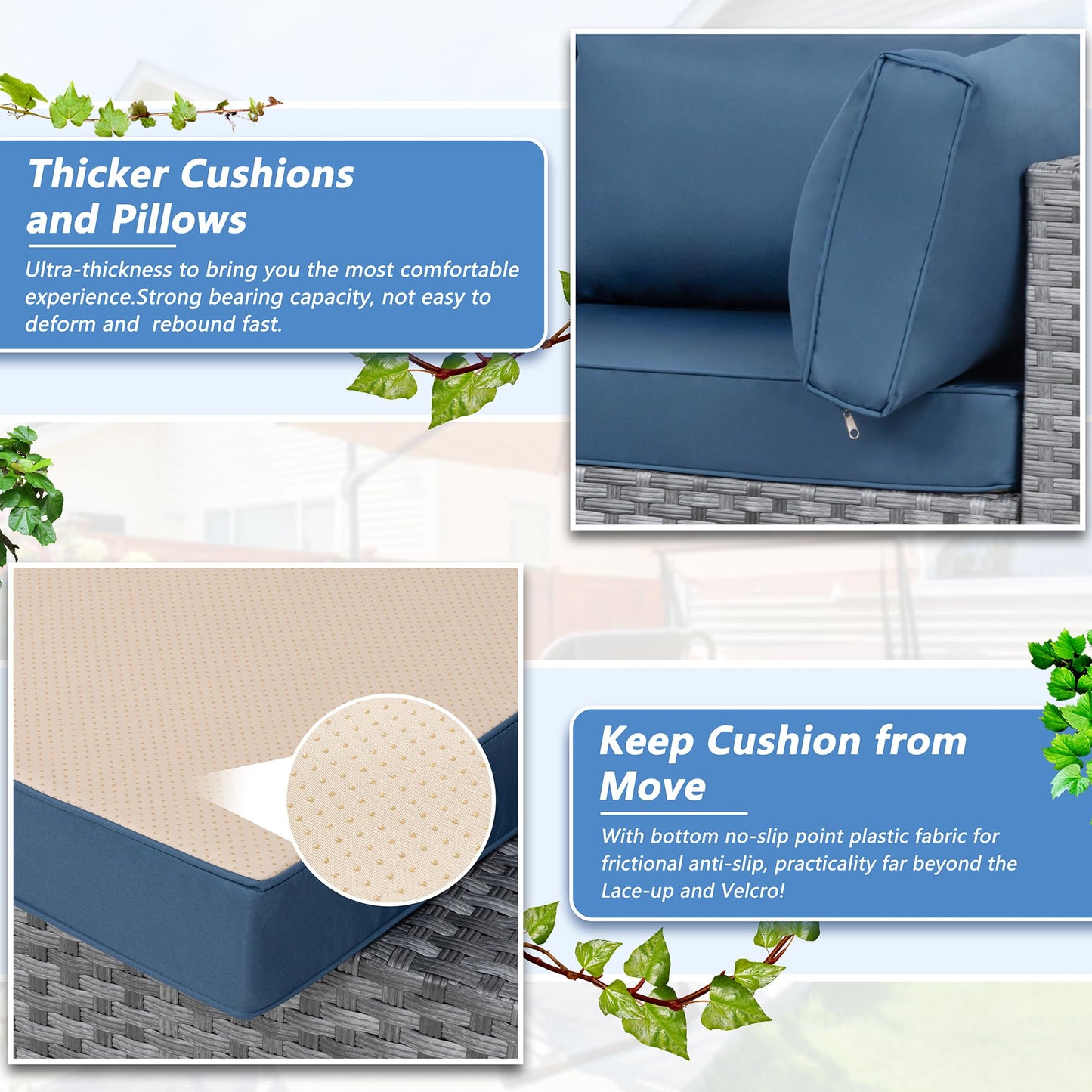 Shintenchi 7 Pieces Outdoor Patio Furniture Sets, Patio Sectional Sofa Couch, Silver Gray PE Wicker Furniture Modular Patio Conversation Sets Patio Sofa with Washable Cushions (Aegean Blue)