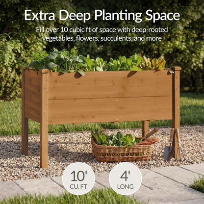 Best Choice Products 48" x 24" x 30" Raised Garden Bed with Extra Deep 16" Depth, Elevated Wood Planter Box Stand for Backyard, Patio, Balcony, Natural Fir Wood - Acorn Brown